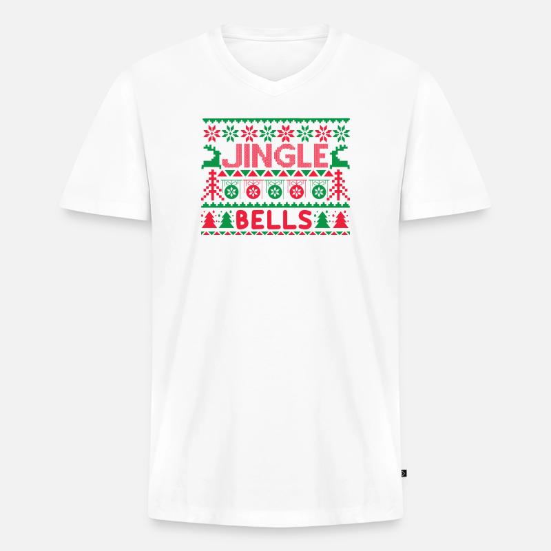 Hässlicher Pullover - Jingle Bells Strickanleitung - Männer Premium Bio T-Shirt mit V-Ausschnitt - Weiß