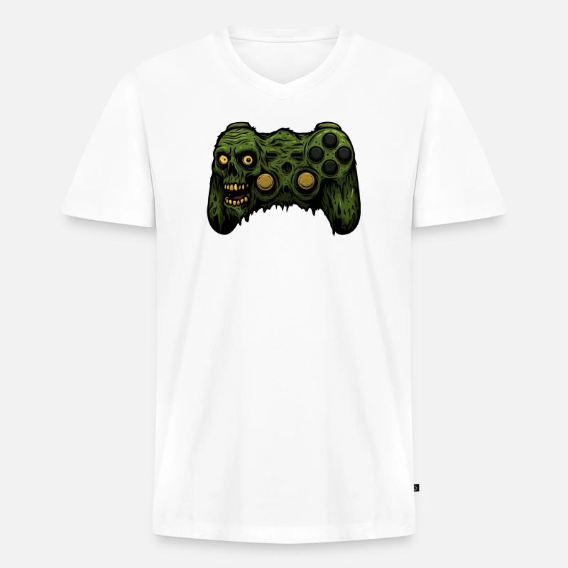 Zombie Controller Grunge Tee - Männer Premium Bio T-Shirt mit V-Ausschnitt - Weiß