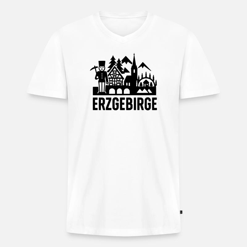 Erzgebirge typisch Silhouette - Männer Premium Bio T-Shirt mit V-Ausschnitt - Weiß