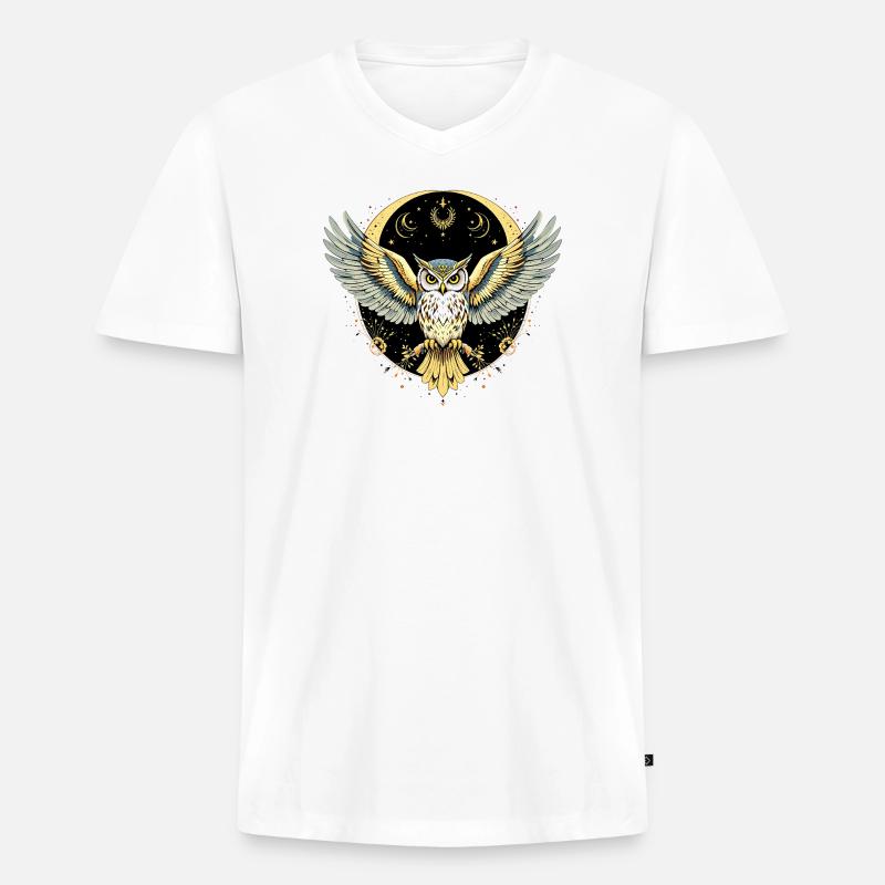 Boho Eule - Männer Premium Bio T-Shirt mit V-Ausschnitt - Weiß