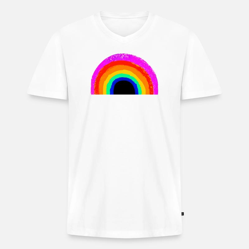 Lebendiger Regenbogenbogen - Männer Premium Bio T-Shirt mit V-Ausschnitt - Weiß