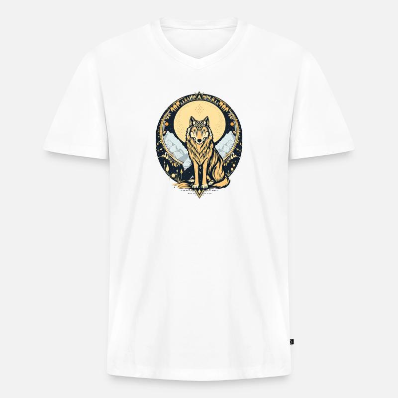 Boho Wolf - Männer Premium Bio T-Shirt mit V-Ausschnitt - Weiß