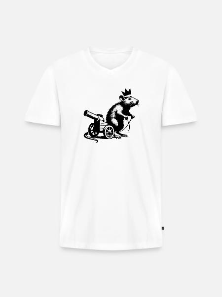 Kaiserratte auf Kanonenwagen | Königsratte - Männer Premium Bio T-Shirt mit V-Ausschnitt - Weiß