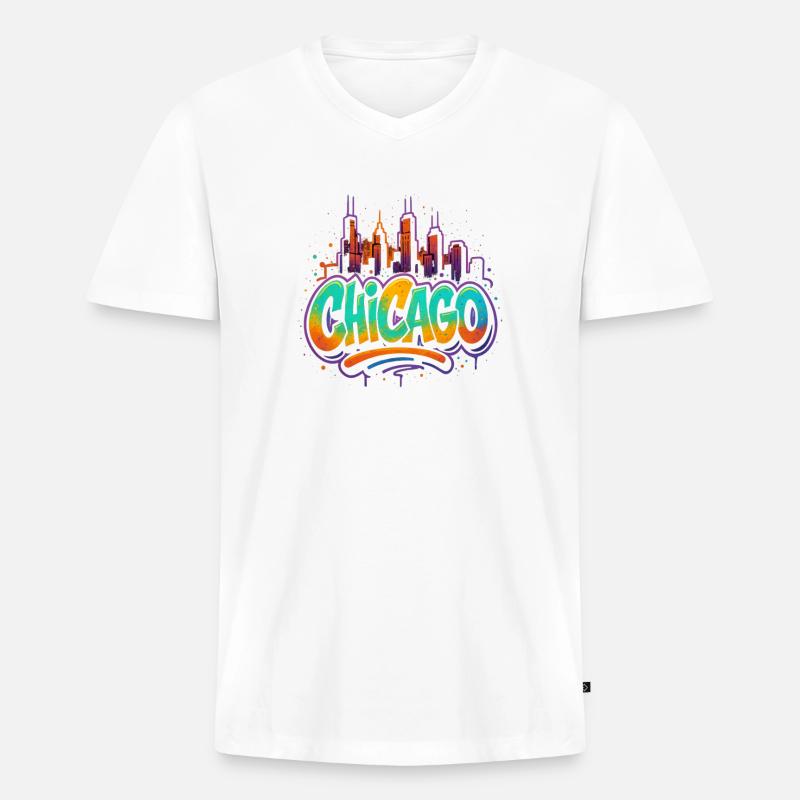 Chicago Graffiti Skyline - Männer Premium Bio T-Shirt mit V-Ausschnitt - Weiß