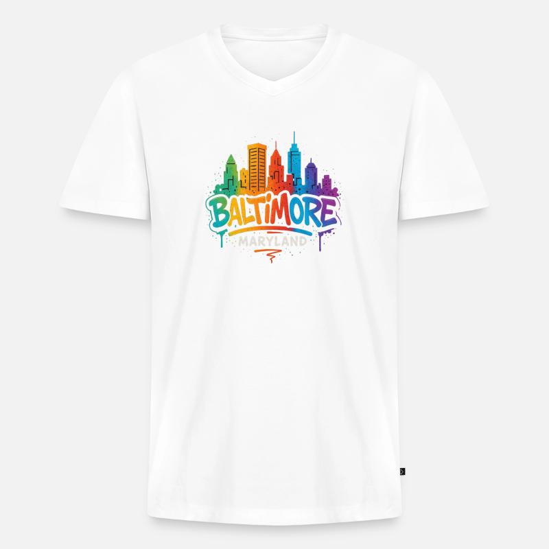 Baltimore Skyline Graffiti - Männer Premium Bio T-Shirt mit V-Ausschnitt - Weiß