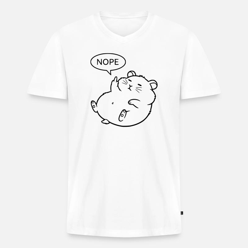 Nope Hamster | Lustiges Mittelfinger Statement - Männer Premium Bio T-Shirt mit V-Ausschnitt - Weiß