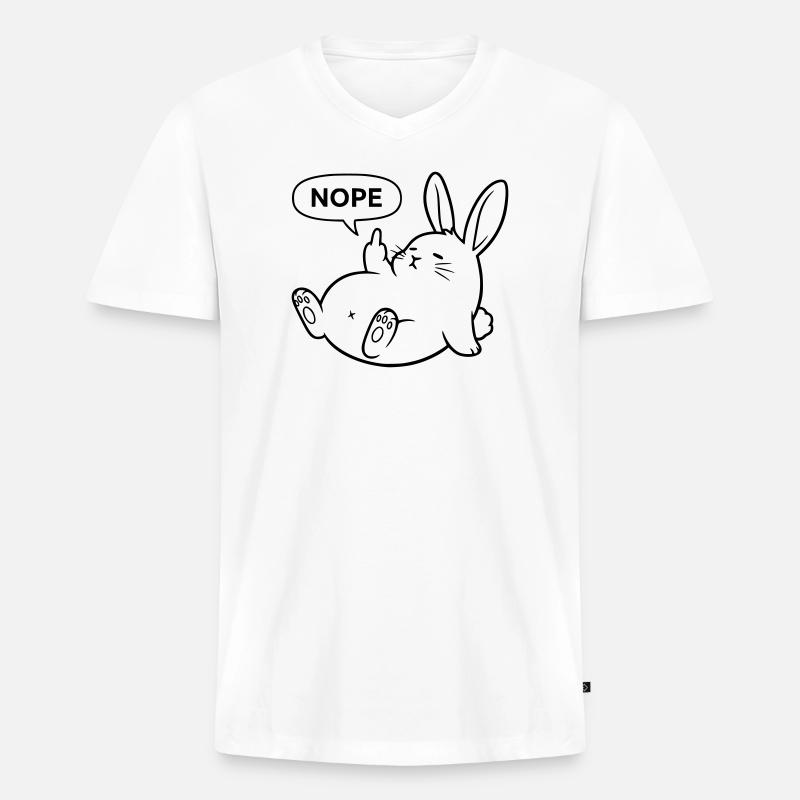 Nope Kaninchen | Freches Hasen Statement - Männer Premium Bio T-Shirt mit V-Ausschnitt - Weiß