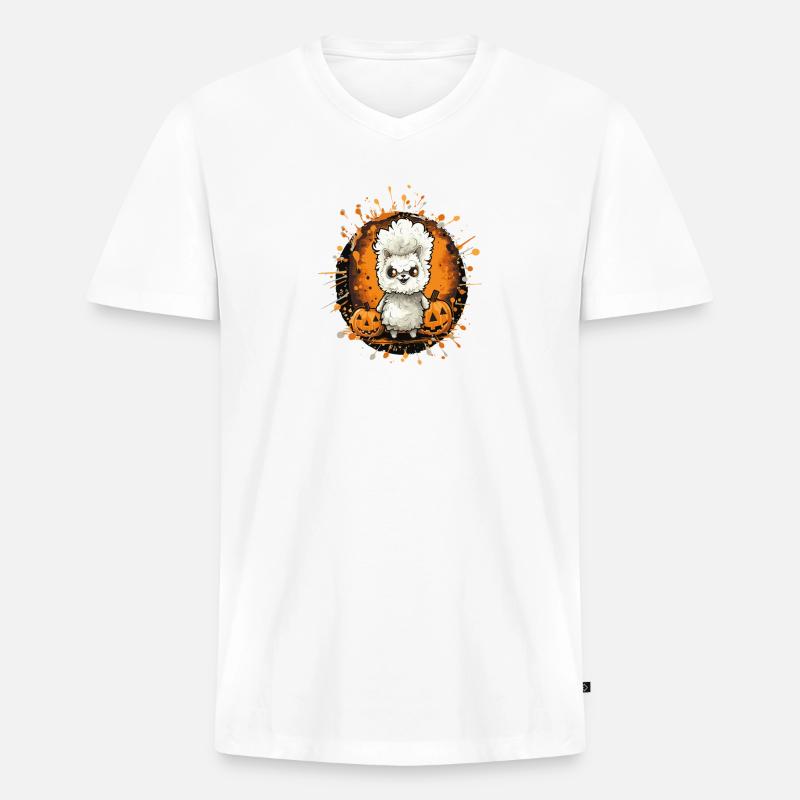 Lama Halloween Comic - Männer Premium Bio T-Shirt mit V-Ausschnitt - Weiß
