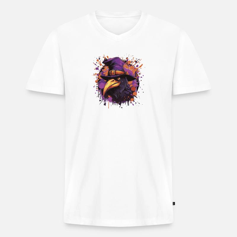Rabe Comic Halloween - Männer Premium Bio T-Shirt mit V-Ausschnitt - Weiß