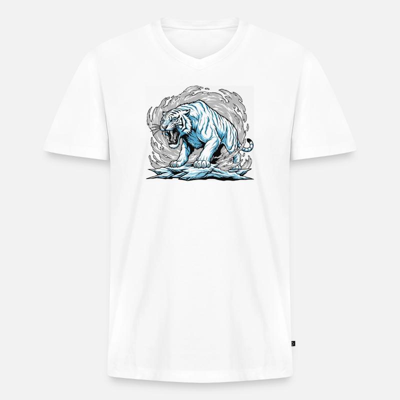 Der gefrorene Tiger im Golf - Männer Premium Bio T-Shirt mit V-Ausschnitt - Weiß