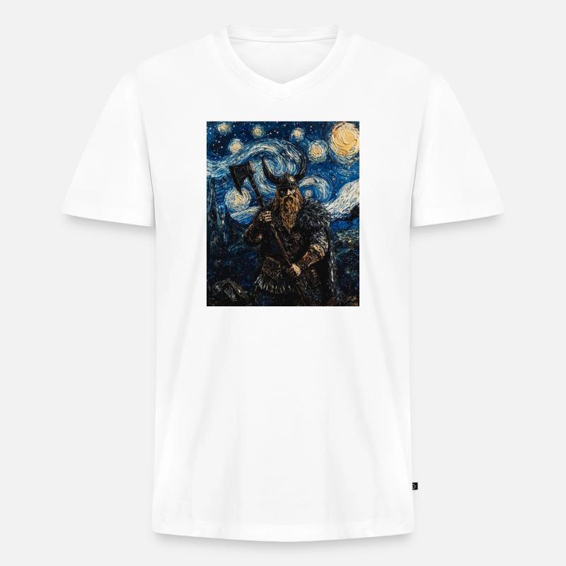 Wikinger Van Gogh Style - Männer Premium Bio T-Shirt mit V-Ausschnitt - Weiß