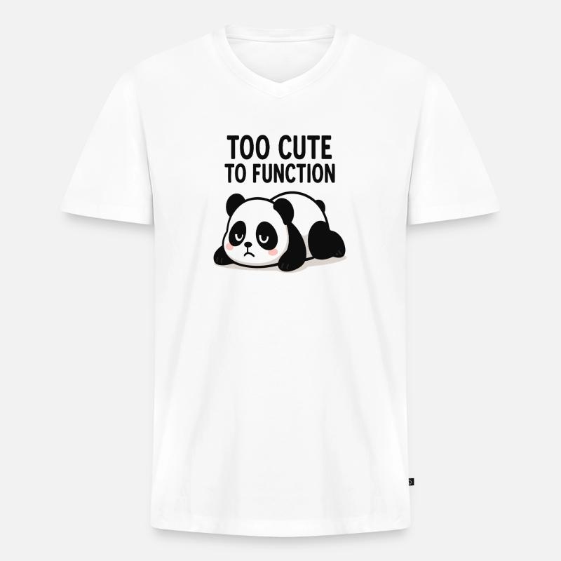 Too Cute To Function Panda - Männer Premium Bio T-Shirt mit V-Ausschnitt - Weiß