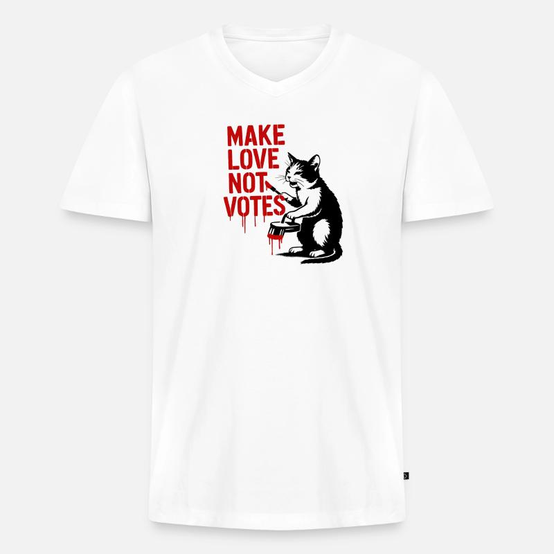 Make Love Not Votes Katze - Männer Premium Bio T-Shirt mit V-Ausschnitt - Weiß