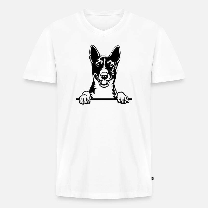 Basenji Kopf - Männer Premium Bio T-Shirt mit V-Ausschnitt - Weiß