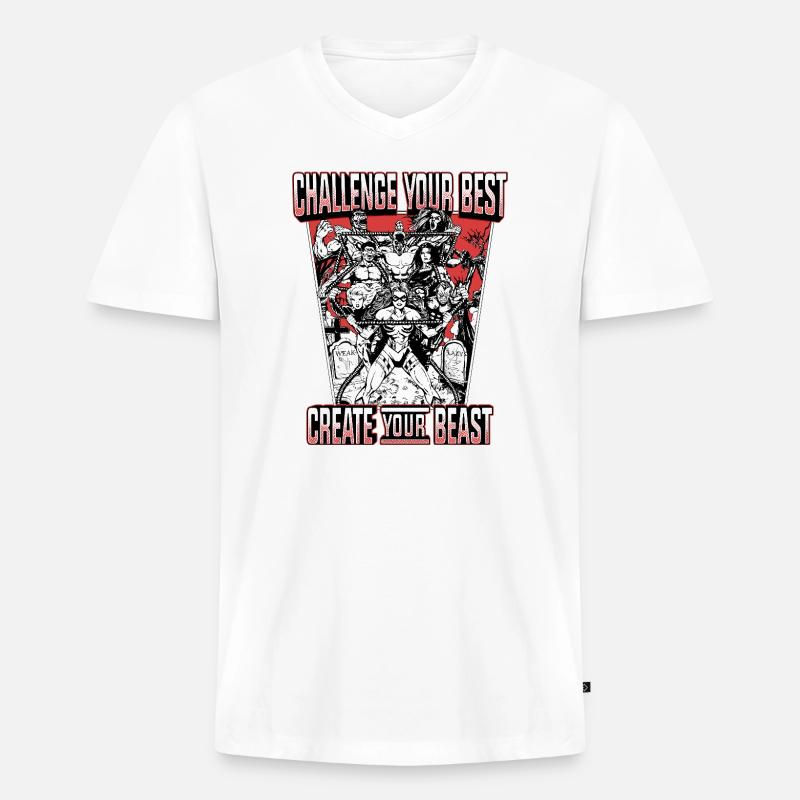 CYB - Backprint - Black/White/Red - Challenge - Männer Premium Bio T-Shirt mit V-Ausschnitt - Weiß