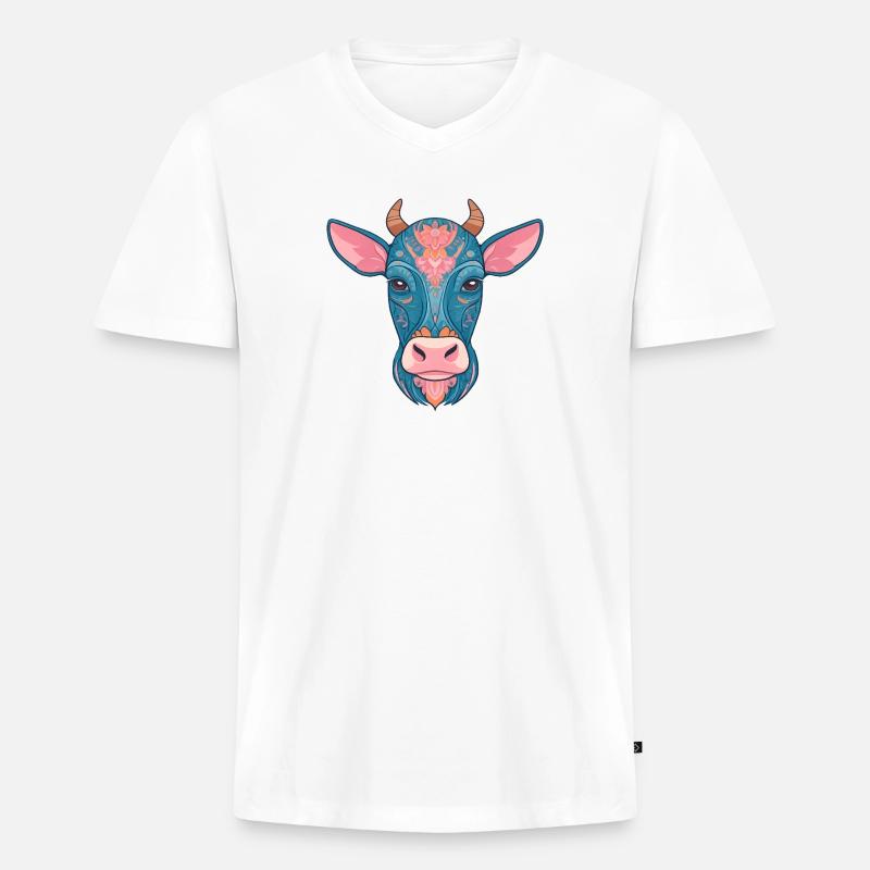 Blumige blaue Kuh - Männer Premium Bio T-Shirt mit V-Ausschnitt - Weiß