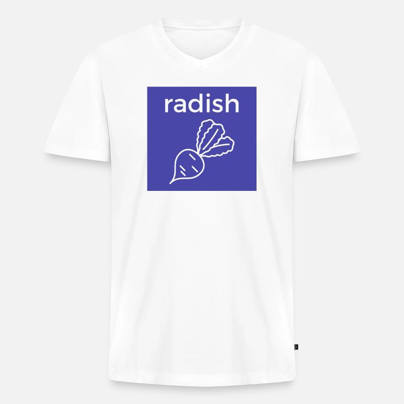 Radieschen Linienstil auf Blau - Männer Premium Bio T-Shirt mit V-Ausschnitt - Weiß