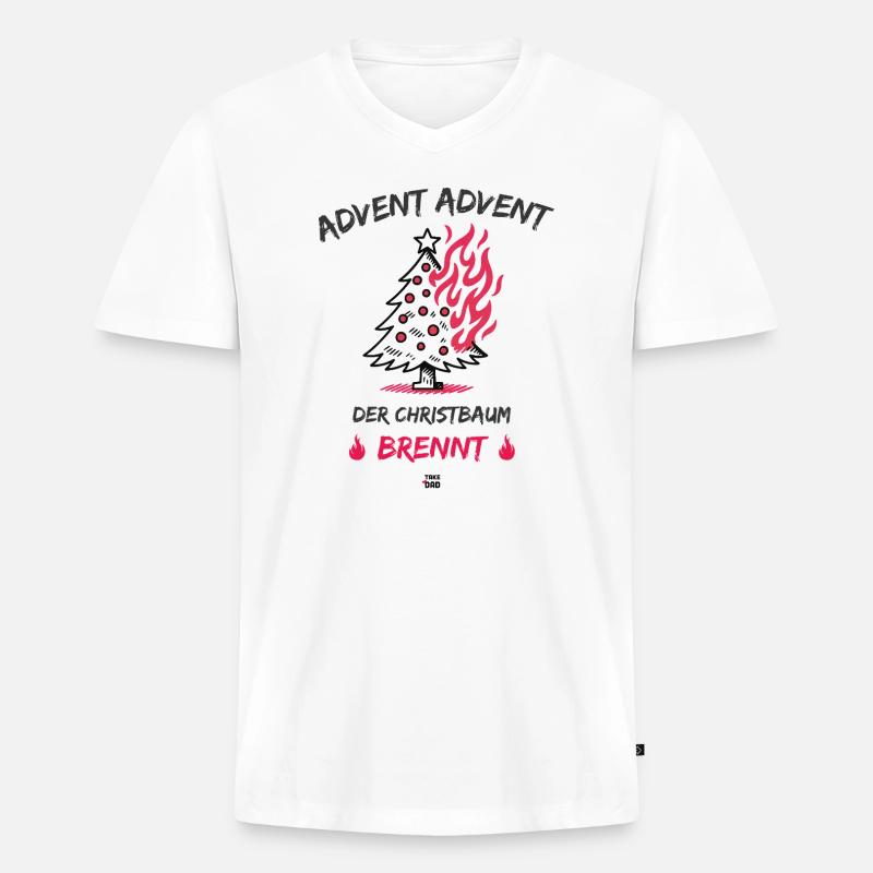 Advent, Advent - der Christbaum brennt - Männer Premium Bio T-Shirt mit V-Ausschnitt - Weiß
