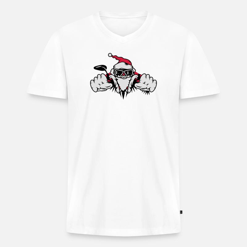 Weihnachtsmann auf Motorrad mit Geschenken - Männer Premium Bio T-Shirt mit V-Ausschnitt - Weiß