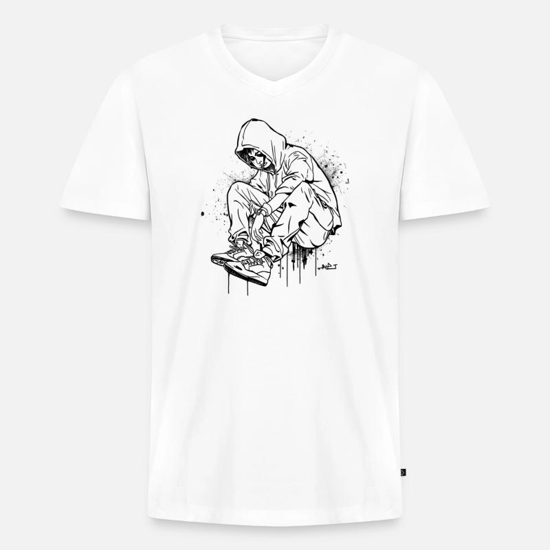 Silhouette Kapuzenpullover Graffiti - Männer Premium Bio T-Shirt mit V-Ausschnitt - Weiß