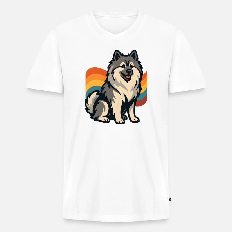 Deutscher Spitz Hund im Regenbogen Hintergrund - Männer Premium Bio T-Shirt mit V-Ausschnitt - Weiß