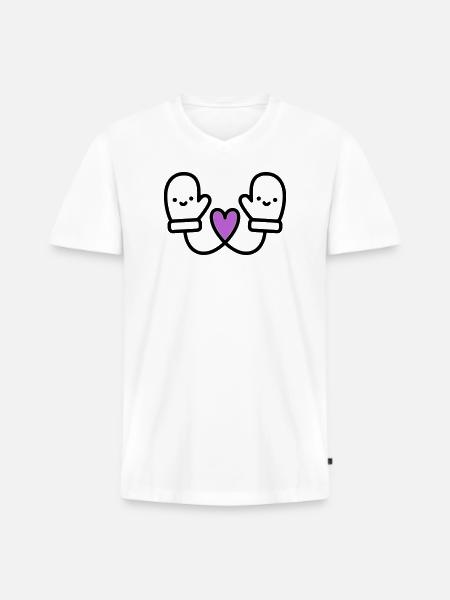Cute Gloves with Heart | Winter Love - Men's Premium Organic T-shirt with V-neck - white