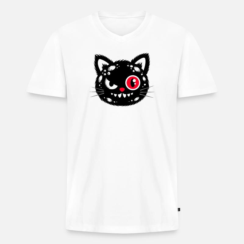 Schwarze Katze mit rotem Auge - Männer Premium Bio T-Shirt mit V-Ausschnitt - Weiß