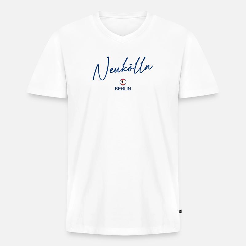 Neukölln - Berlin Flagge - Berliner Bär - Männer Premium Bio T-Shirt mit V-Ausschnitt - Weiß