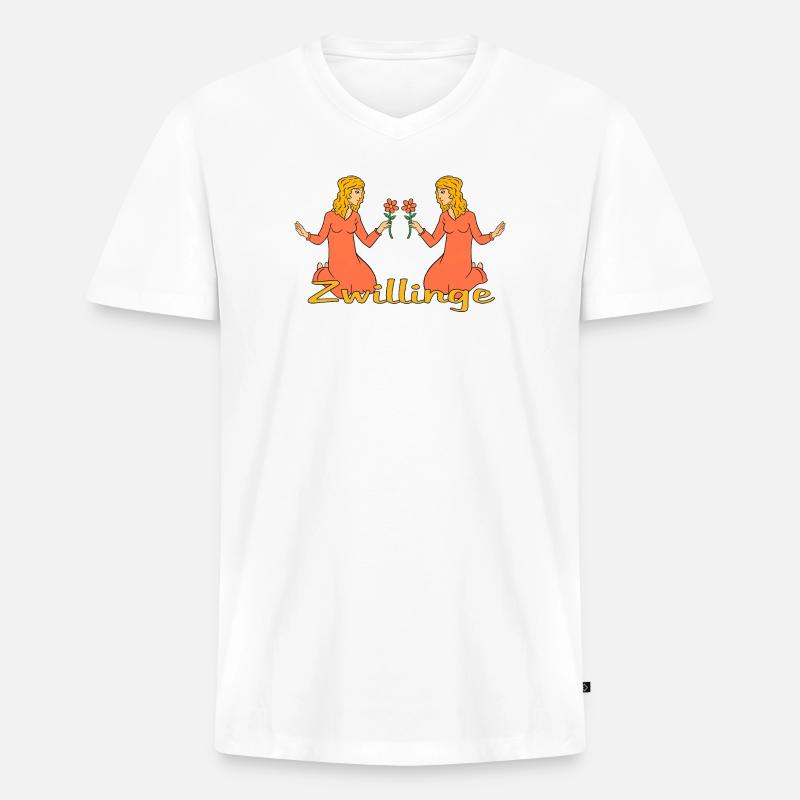 Sternzeichen Zwillinge mit einer Blume - Männer Premium Bio T-Shirt mit V-Ausschnitt - Weiß