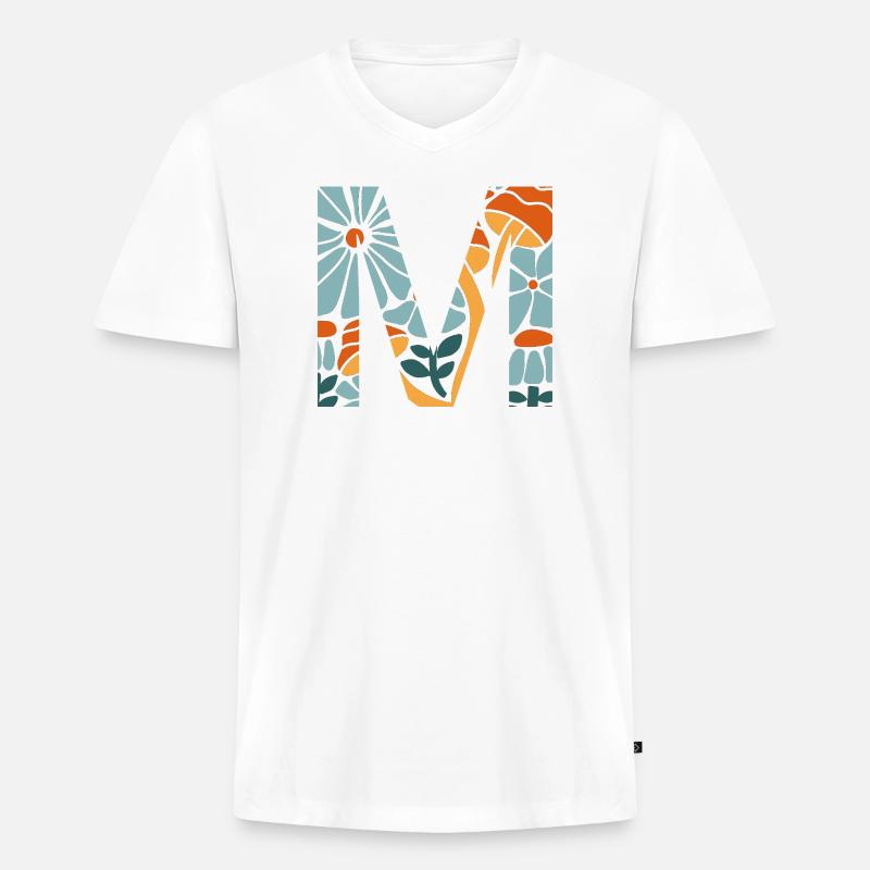 Buchstabe m Blumen groovy Geschenkidee - Männer Premium Bio T-Shirt mit V-Ausschnitt - Weiß