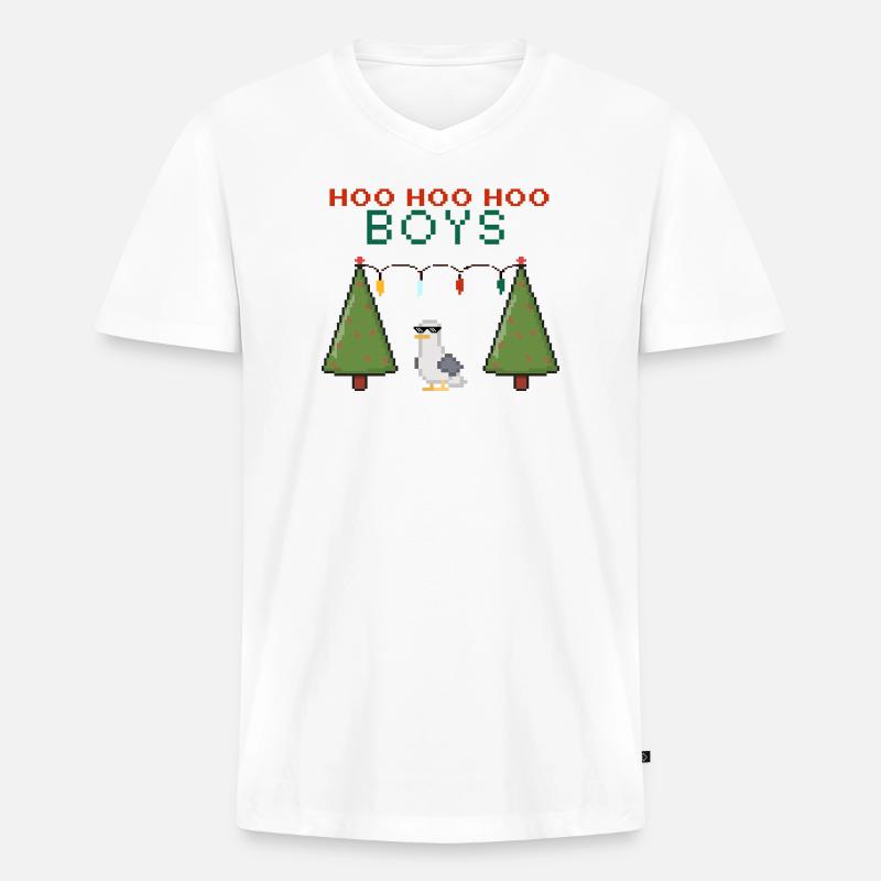 Pixel Seemöwe Weihnachts Boys - Männer Premium Bio T-Shirt mit V-Ausschnitt - Weiß