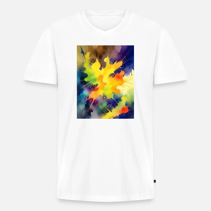 Farbexplosion Abstrakt Spritzer - Männer Premium Bio T-Shirt mit V-Ausschnitt - Weiß