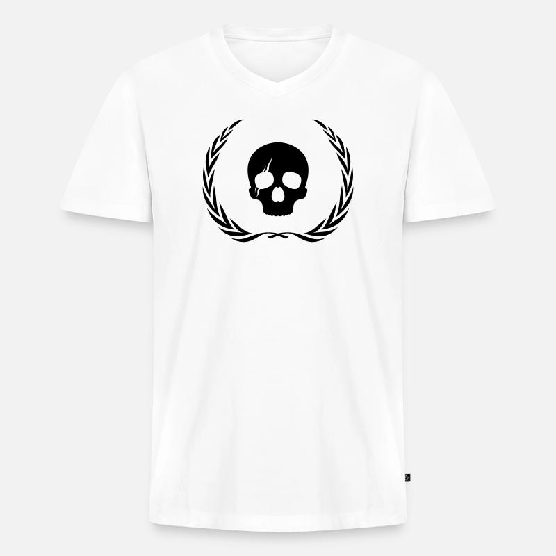 Skelett Totenkopf Kranz - Männer Premium Bio T-Shirt mit V-Ausschnitt - Weiß