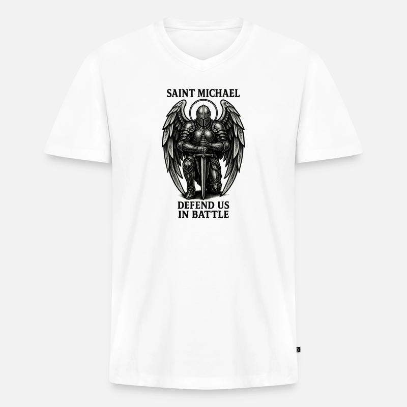 Sankt Michael Ritter des Lichts - Männer Premium Bio T-Shirt mit V-Ausschnitt - Weiß
