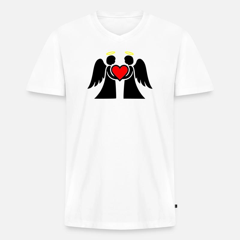 Engel Paar mit Herz Piktogramm - Männer Premium Bio T-Shirt mit V-Ausschnitt - Weiß