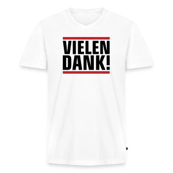 Vielen Dank Dankeschön - Männer Premium Bio T-Shirt mit V-Ausschnitt - Weiß - Vorne - Nico (187cm)