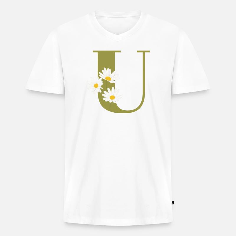 Grüne Gänseblümchen u Buchstabe - Männer Premium Bio T-Shirt mit V-Ausschnitt - Weiß
