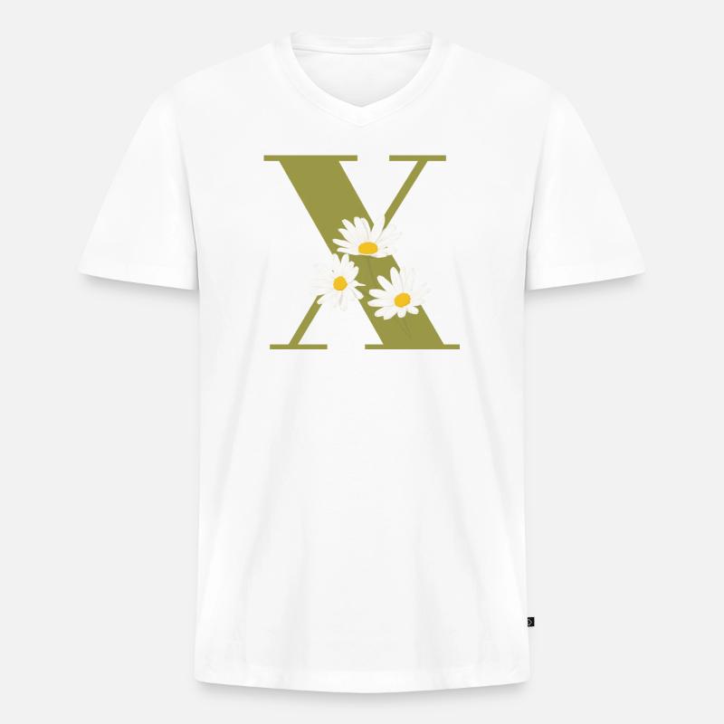 Buchstabe x Grüne Gänseblümchen - Männer Premium Bio T-Shirt mit V-Ausschnitt - Weiß