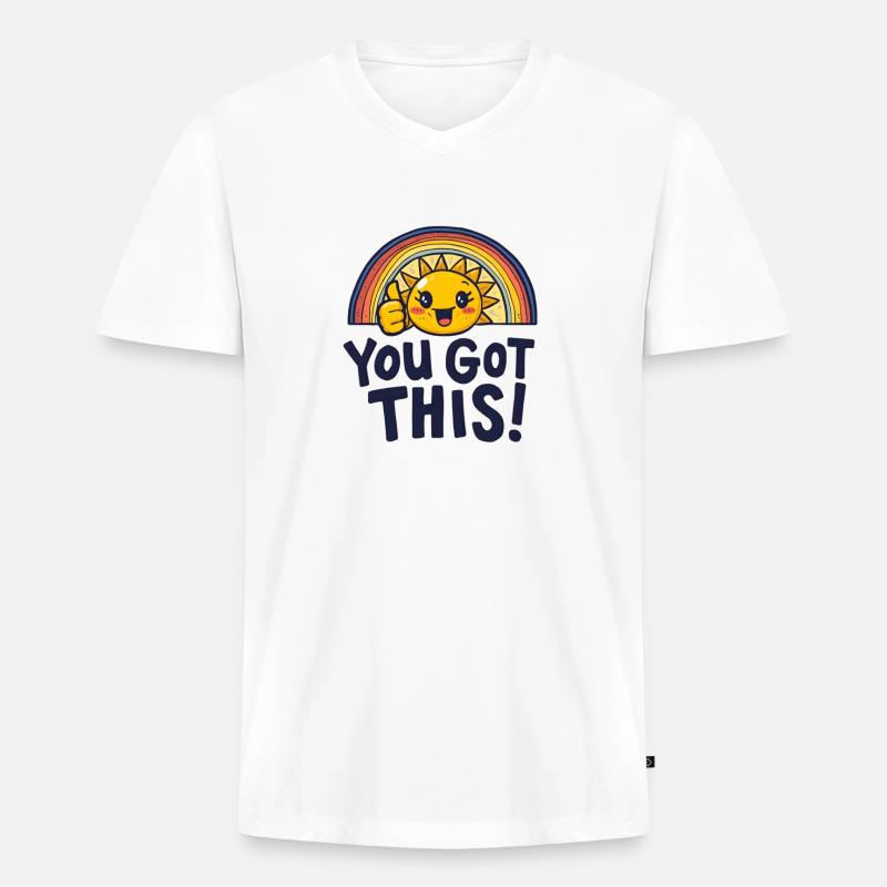 Sunshine Boost, du schaffst das. - Männer Premium Bio T-Shirt mit V-Ausschnitt - Weiß