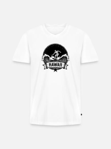 Hawaii Surfer Surfer sur Pacific Wave - T-shirt encolure en V Premium bio Homme - blanc