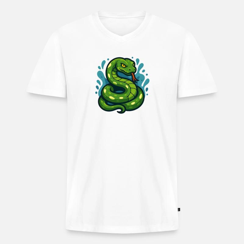 Green Tree Python Snake in Wave - Men's Premium Organic T-shirt with V-neck - white