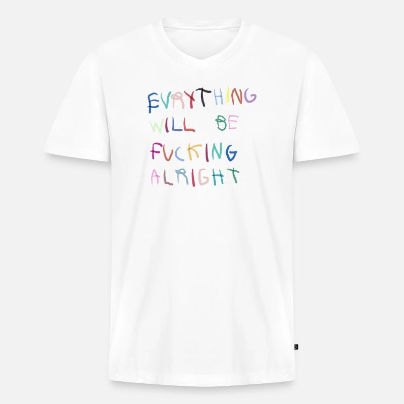 Everything will be alright bunt  - Männer Premium Bio T-Shirt mit V-Ausschnitt - Weiß