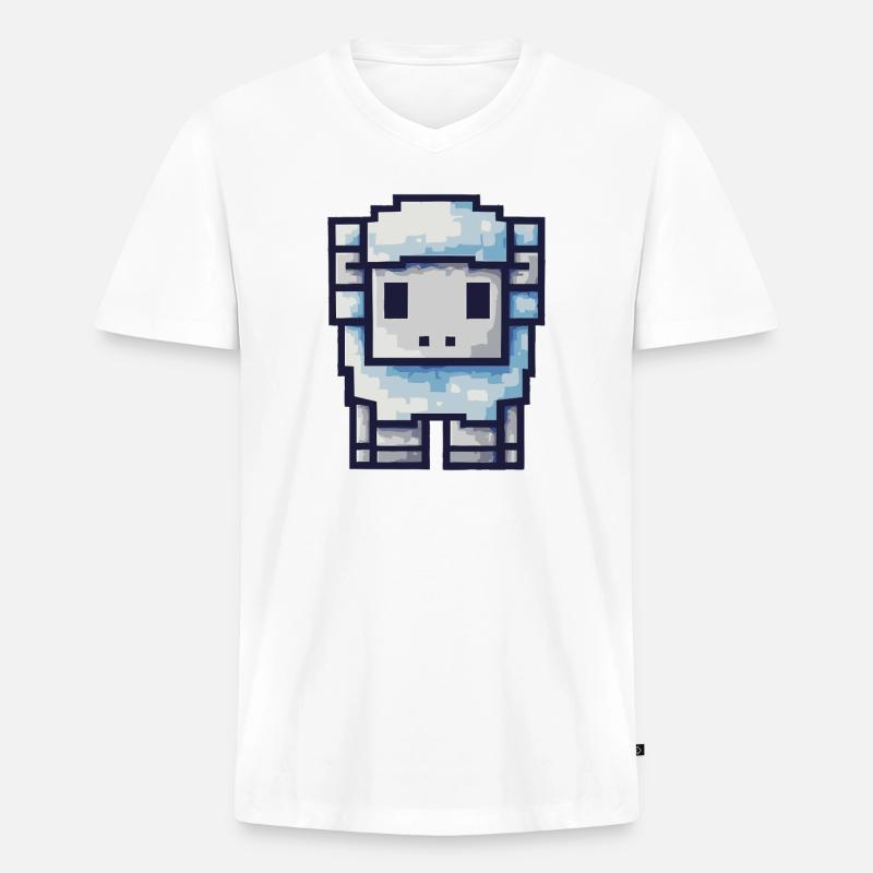 Pixel Schaf – Süßes Retro Design - Männer Premium Bio T-Shirt mit V-Ausschnitt - Weiß
