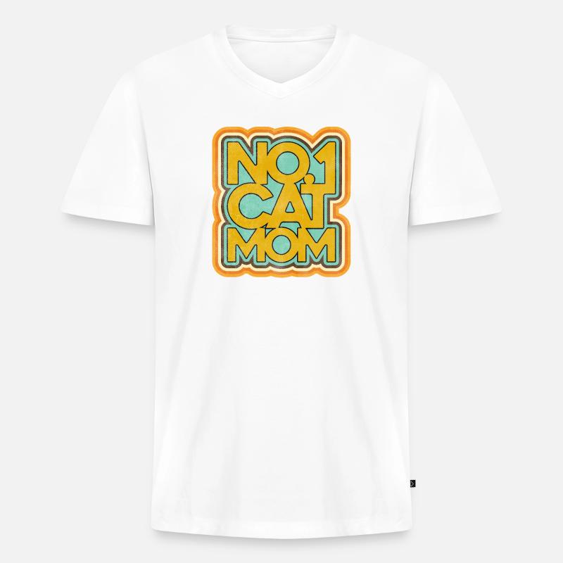 Katze Mama Nummer Eins Retro Abzeichen - Männer Premium Bio T-Shirt mit V-Ausschnitt - Weiß