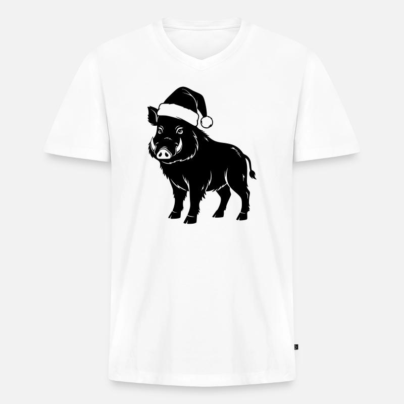Weihnachts-Wildschwein Vector - Männer Premium Bio T-Shirt mit V-Ausschnitt - Weiß