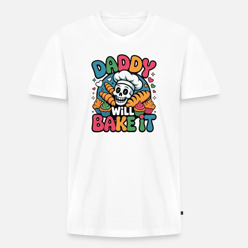 Daddy Will Bake It Skull Bakery - Männer Premium Bio T-Shirt mit V-Ausschnitt - Weiß