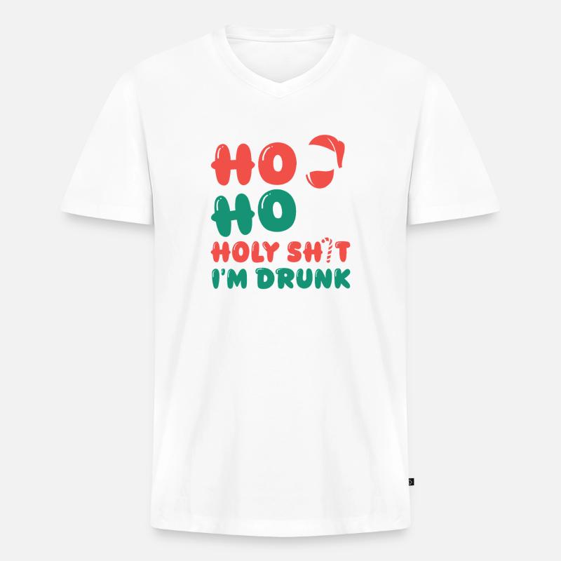 HoHo Holy Shi*t I’m Drunk - Männer Premium Bio T-Shirt mit V-Ausschnitt - Weiß