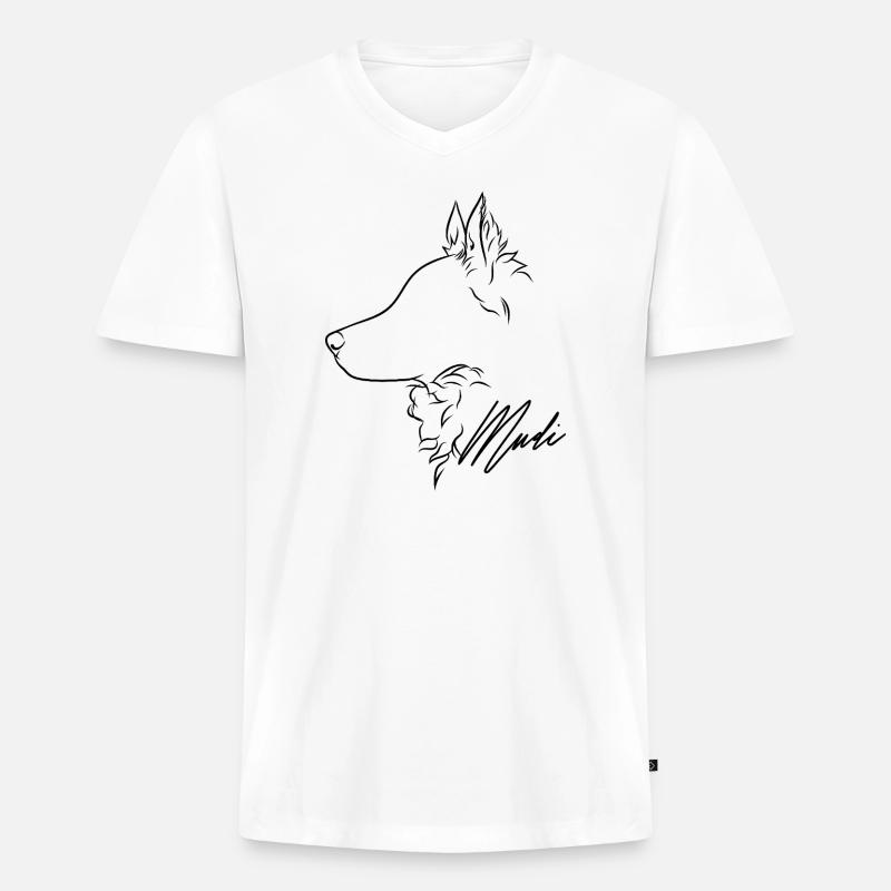 Mudi Profil Hunde Hund Wilsigns - Männer Premium Bio T-Shirt mit V-Ausschnitt - Weiß