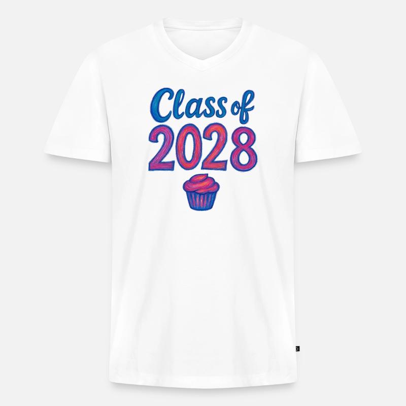 Cupcake-Gradient der Klasse 2028 - Männer Premium Bio T-Shirt mit V-Ausschnitt - Weiß