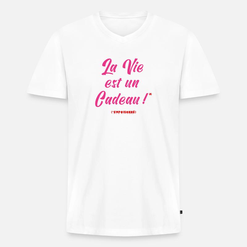 DAS LEBEN IST EIN GESCHENK (vergiftet) - Männer Premium Bio T-Shirt mit V-Ausschnitt - Weiß